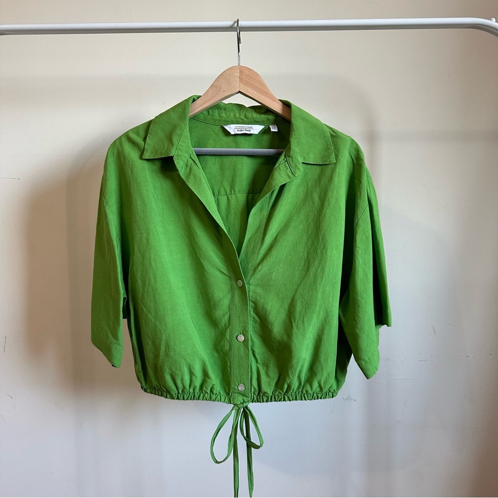 & Other Stories | Green Linen Button-up Crop Top Size 12